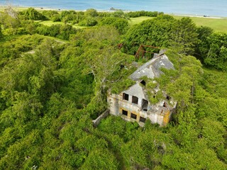 Aerial view of a historic carriage house in Newport, Rhode Island