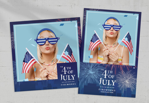 American USA Themed Photo Card Layout with Fireworks