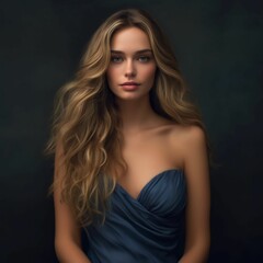 Portrait of an attractive young Caucasian woman with long hair, AI-generated.