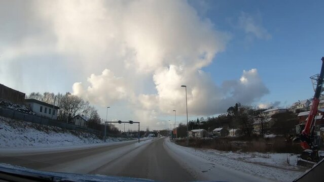 Snow Driving timelapse in Bodo, Norway during daytime
