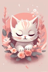 a cute and playful digital art piece in a minimalist style that captures the joyful spirit of a smiling baby kitten. Generative AI