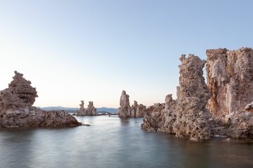 Landscape of rock formations in the Mono Lake on a sunny day in California
