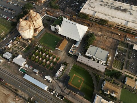 Aerial view of Waco Downtown on a gloomy day in Texas