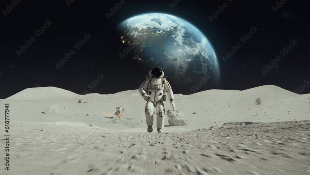 Canvas Prints 3d rendered animation of an astronaut on the moon with the earth in the background