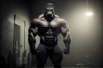 An image of a fitness gorilla adorned in athletic attire. Ai generated - obrazy, fototapety, plakaty