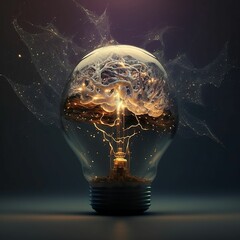 a glass light bulb with the brain lit up on top
