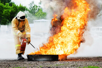 Fire fighting training. A firefighter passes an aptitude test. Improving the qualifications of the...