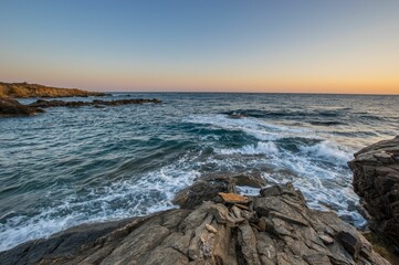 Mesmerizing view of a beautiful seascape during sunrise in Crete, Greece