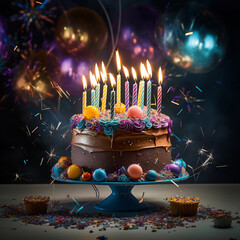 Birthday celebration cake with candles 