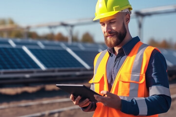 Worker with solar panels