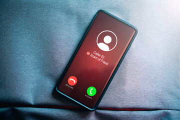 Smartphone incoming unwanted call. Spam, scam, phishing and fraud concept with copy space. Security...