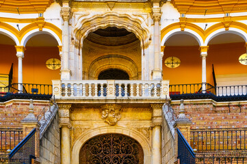 Colonial bullring building architecture, Seville, Spain