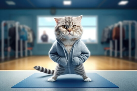 Sports cat on training workout in the gym