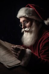 Santa Claus Reading Christmas Letters: Spreading Holiday Magic. No real person. Generative Ai
