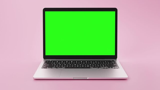 modern laptop with transparent screen for footage placement. Pink Backdrop