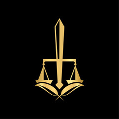 Law firm logo design. Sword and balance scale combination logo design.