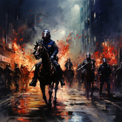 Fototapeta premium Riot police at a demonstration with riots. Generative AI.