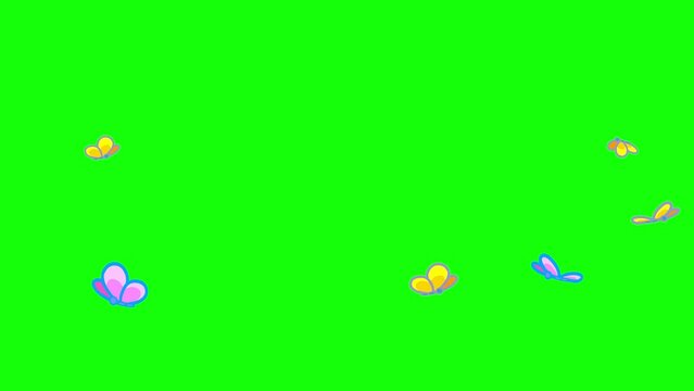 Butterflies cartoon animation seamless loop greenbox. Outline 4K version. Good for any background.