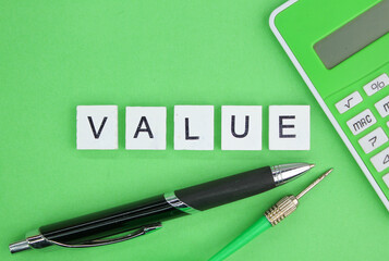 letters of the alphabet with the word value. the concept of value or something of value. financial...