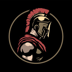 Spartan warrior logo, emblem on a dark background. Vector illustration. - 618785341