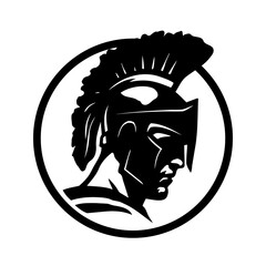 Round spartan warrior logo, emblem. Vector illustration.