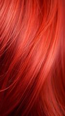 Fototapeta premium Close-up of a bunch of shiny straight hair dyed in bright red. direct pigments in hair coloring. social media content for beauty salons. hair dye color in the catalog.Generative AI