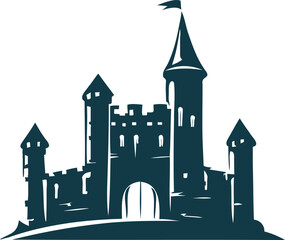 Vector logo capturing the essence of a medieval stone castle in a symbolic illustration