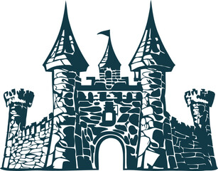  Iconic vector logo showcasing a symbolic image of a castle made of stone from the medieval period