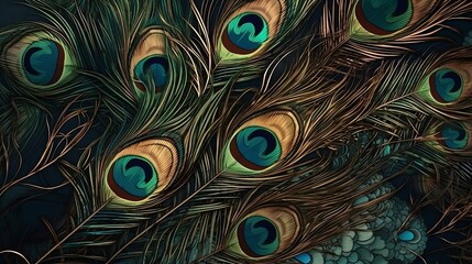 Background with peacock feathers. Generative AI