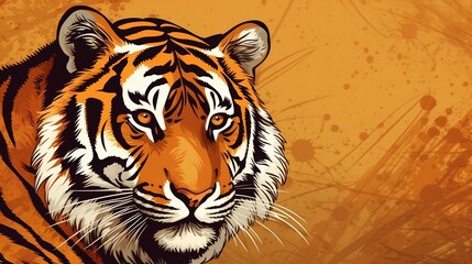 Plakat Orange background with tiger. Generative AI