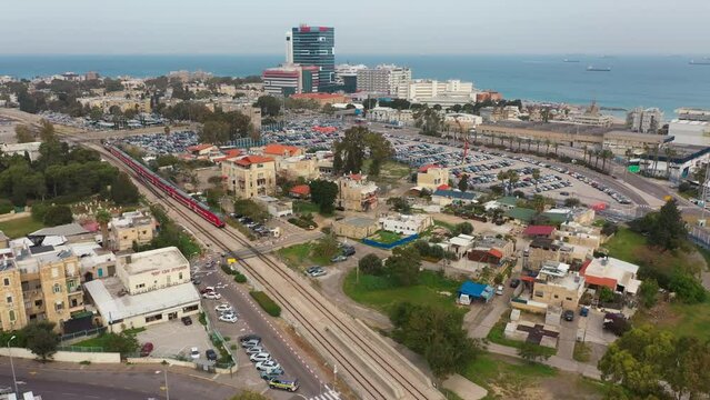 Haifa port aerial drone footage