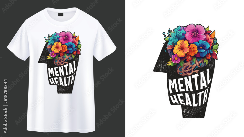 Wall mural Floral mind mental health t-shirt design.