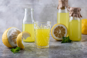 Traditional italian limoncello or lemon liquor