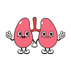 Lungs waving hand character. Vector hand drawn traditional cartoon vintage, retro, kawaii character illustration icon. Isolated on white background. Lungs character concept