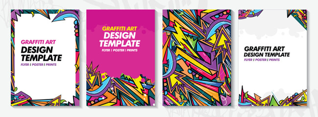 Modern doodle graffiti art poster or flyer template with colorful design. Hand-drawn abstract graffiti illustration vector in street art theme