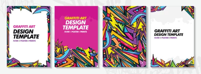 Foto op Aluminium Modern doodle graffiti art poster or flyer template with colorful design. Hand-drawn abstract graffiti illustration vector in street art theme © Themeaseven