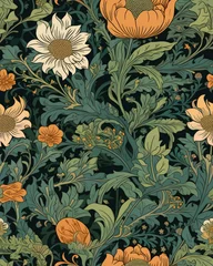 Möbelaufkleber Seamless pattern with beautiful flowers in neutral pastel colors, generative ai © Henryzoom