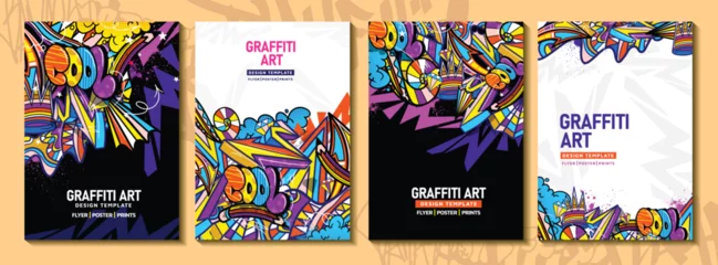 Foto op Plexiglas Modern doodle graffiti art poster or flyer template with colorful design. Hand-drawn abstract graffiti illustration vector in street art theme © Themeaseven