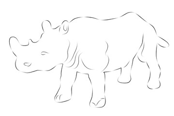 simple vector hand draw sketch rhinoceros, isolated on white
