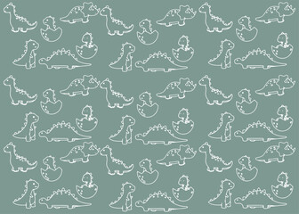 dinosaurs pattern outline. hand drawing kid style