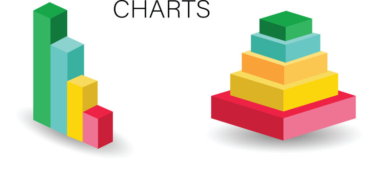 3d charts vertical bars and pyramid suitable for many uses 
