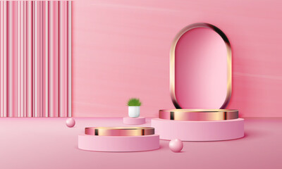 3d realistic pink podium with copy space area, blank space for product placement, product display, mockup. vector template
