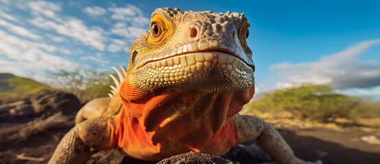the lizard is sitting on the rock Generated by AI - obrazy, fototapety, plakaty
