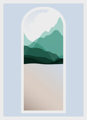 Mountain and lake landscape view gradient illustration poster.