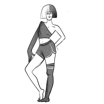 Black and White Sketch of a Cartoon Character - Circus Performer Girl