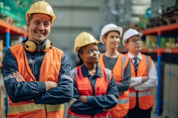 Shot of warehouse members collaborate daily to audit, examine inventory shipments. They organize and monitor storage, update checklists, and communicate effectively to ensure efficient distribution.