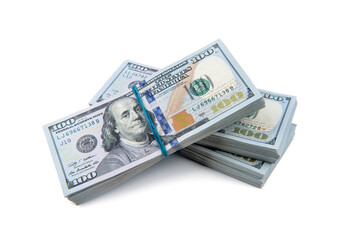 One hundred dollars banknotes isolated on white background