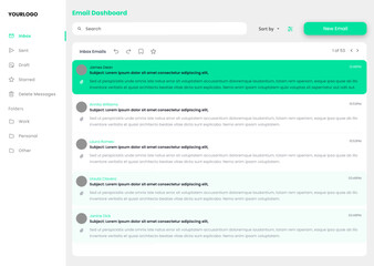 Email Dashboard and Emails Inbox CMS Newsletter and Messaging UI Kit, Contacts Message Template - obrazy, fototapety, plakaty