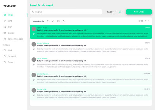 Email Dashboard and Emails Inbox CMS Newsletter and Messaging UI Kit, Contacts Message Template