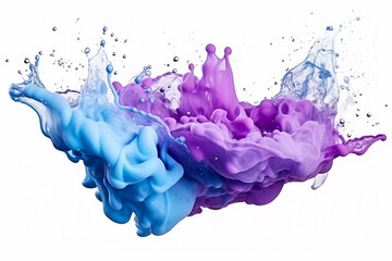 blue and purple water color liquid or Yogurt splash on isolated white background. Generative ai